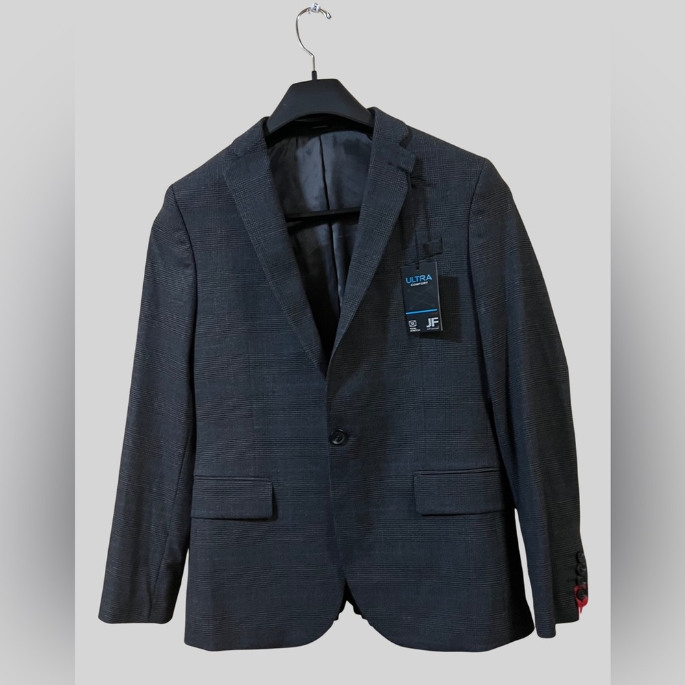 NEW JF Ferrar Ultra Comfort Gray Plaid Blazer Men’s 38 Short Slim Fit Jacket